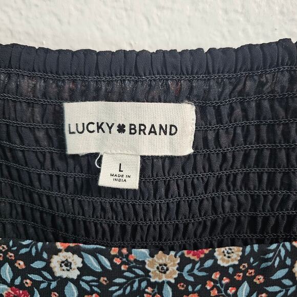 LUCKY BRAND Floral Printed Square-Neck Long-Sleeve Mini Dress Size L - Picture 8 of 14